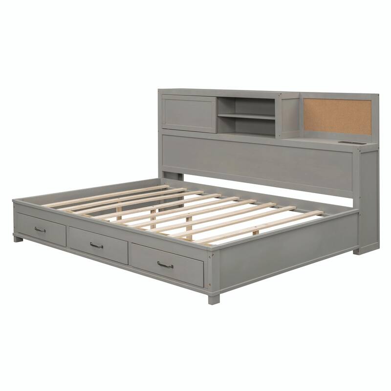 Wooden Daybed with Storage Drawers, Soft Board, Shelf, Sockets, USB Ports