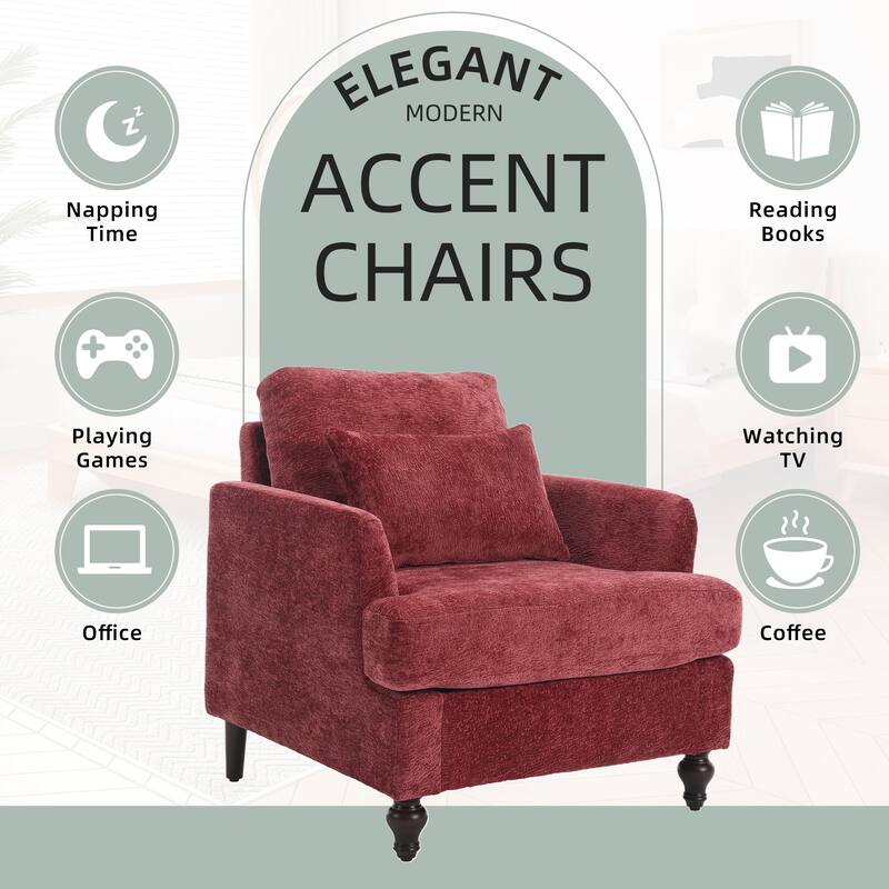 HOMEFUN Wood Frame Armchair, Modern Accent Chair Lounge Chair for Living Room