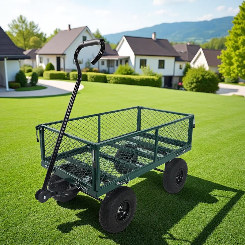 Heavy-Duty Garden Wagon Cart - Firewood & Yard Debris Transport Hauler, Green