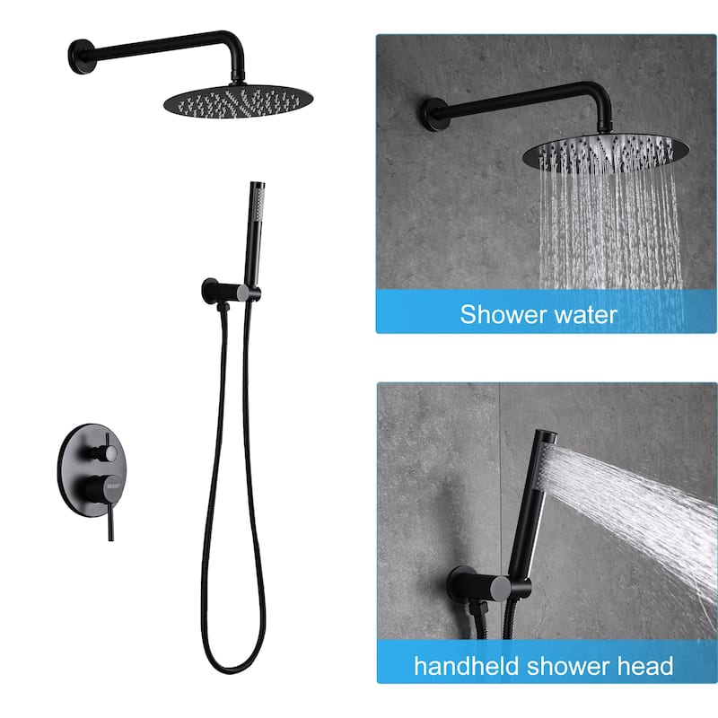 Wall Mounted 2-Handle Black/Gold Shower Head with High-pressure Handheld and Hose
