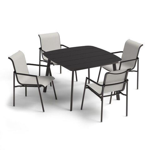 Eiland 5-Piece 45" Square Dining Table and Orso Armchairs Set - Carbon - Fog Sling