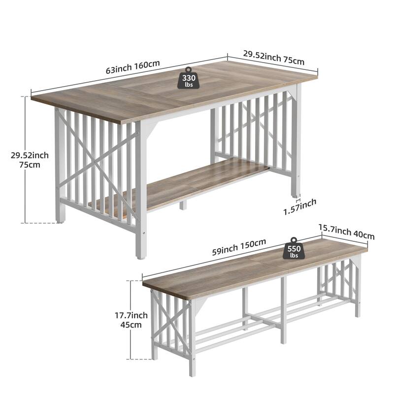 Moasis 3-Piece Dining Table Set with 2 Benches for Kitchen Dining Room