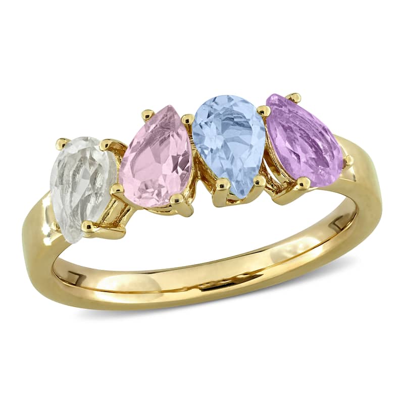 Miadora 1 3/5ct TGW Rose de France Sky Blue Topaz Morganite Green Quartz 4-Stone Ring in Yellow Plated Sterling Silver