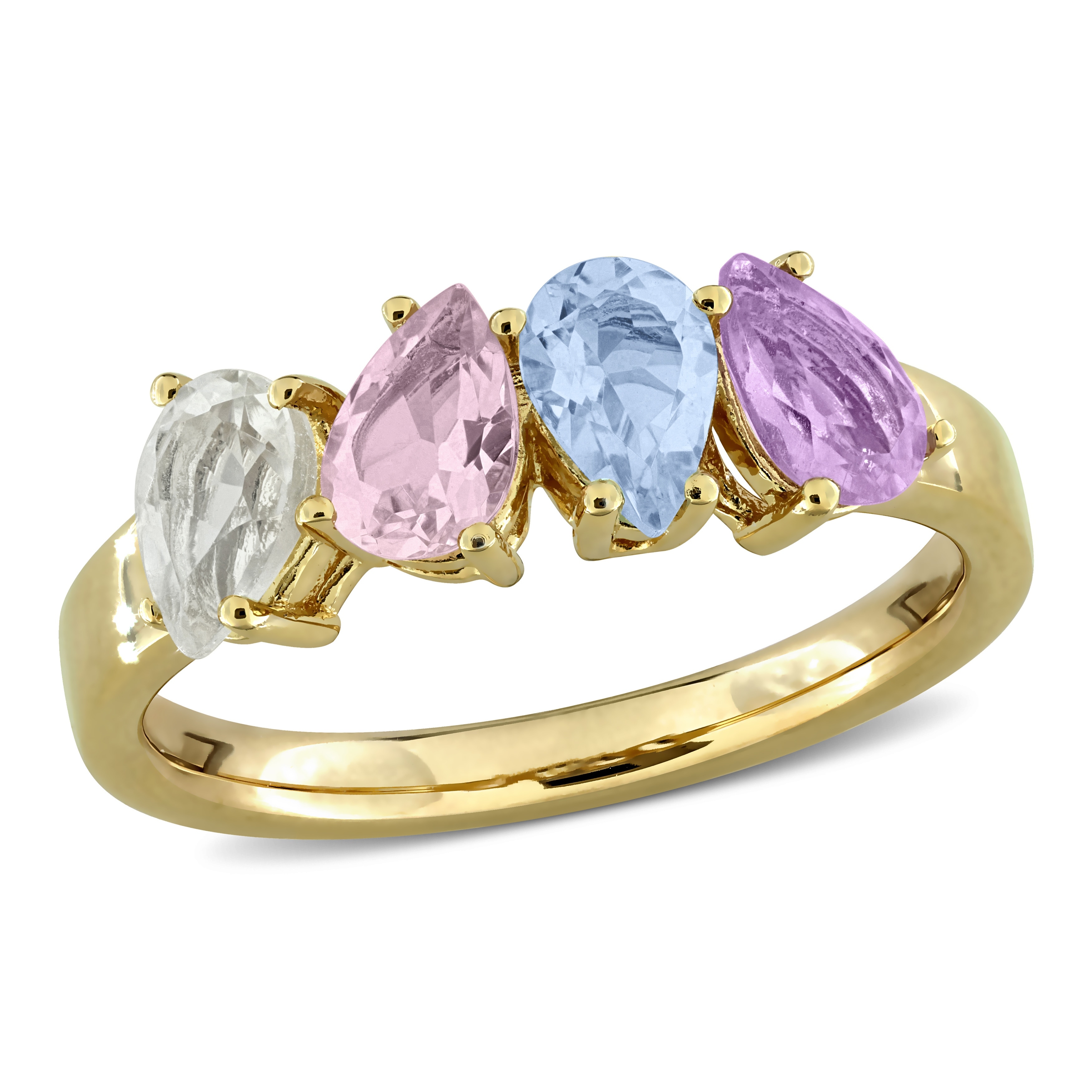 Miadora 1 3/5ct TGW Rose de France Sky Blue Topaz Morganite Green Quartz 4-Stone Ring in Yellow Plated Sterling Silver