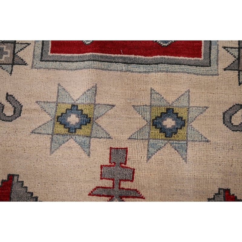 Geometric Kazak Rug Hand-Knotted Dining Room Wool Carpet - 6'0" x 8'2"