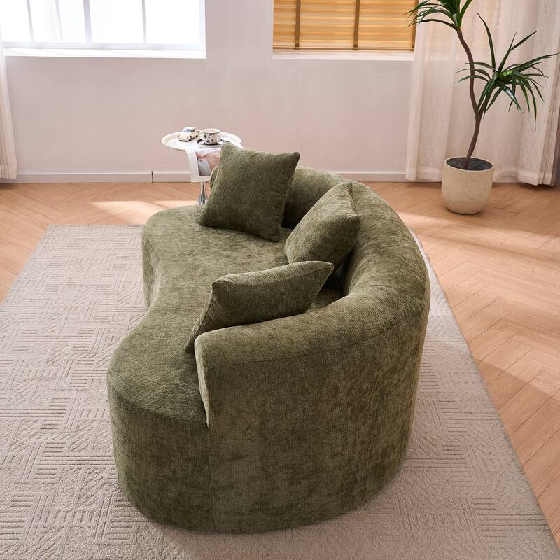 Crescent-Shaped Modular Sofa for Apartments, Chenille Low-Back Deep-Seat Sofa, Small Compression Sofa with Pillows