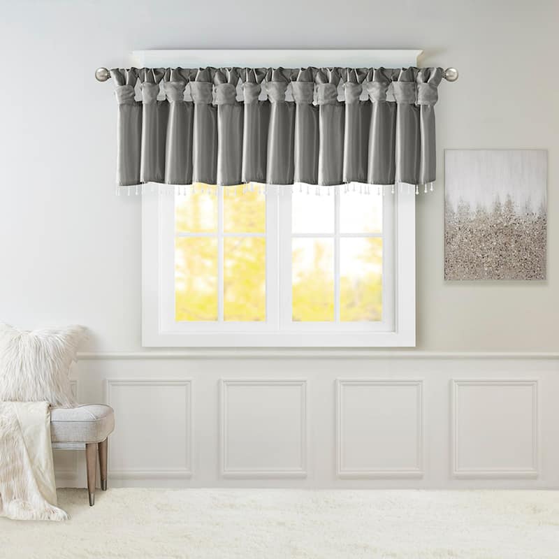 Madison Park Natalie Lightweight Faux Silk Valance with Beads - 50x26" - Charcoal