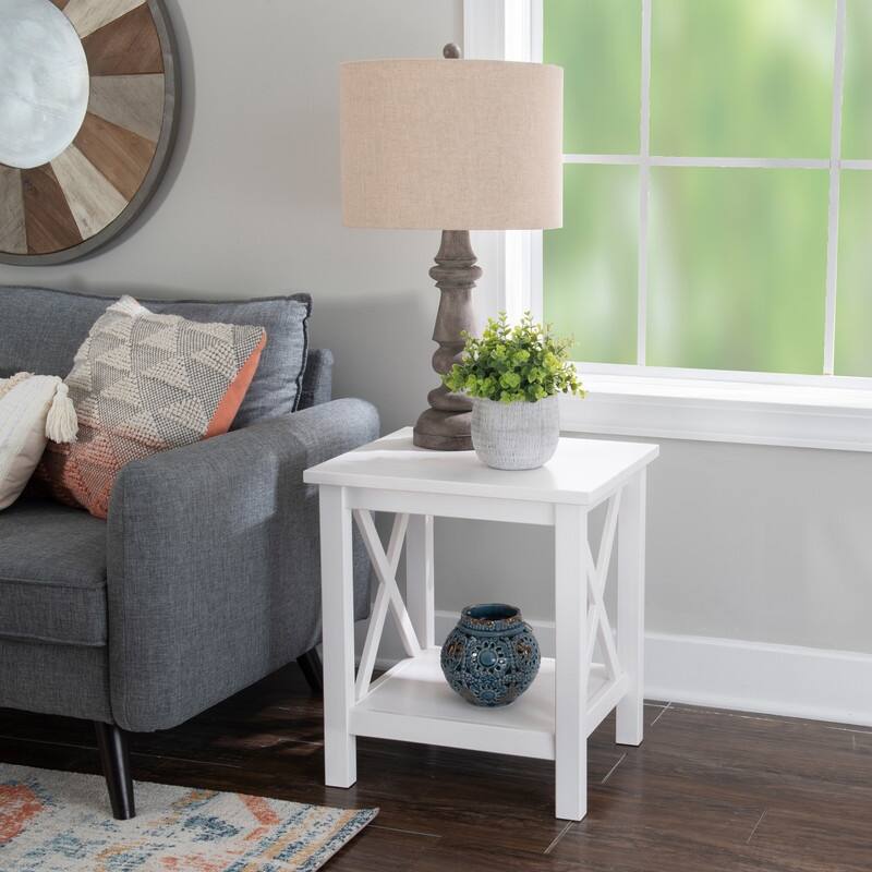 Ripplewood Farmhouse X-Base Side End Table - White