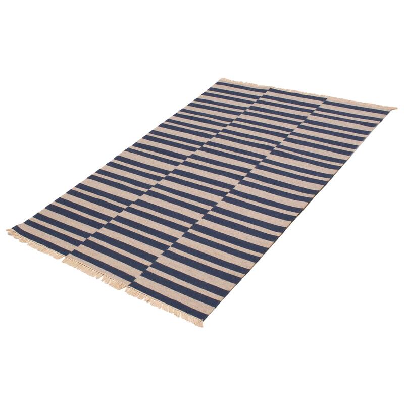 Ankara FW Navy, Grey Kilim 4'10" x 8'1" - 4'10 x 8'1