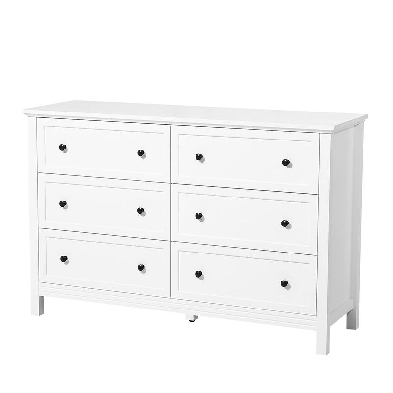 White MDF Particleboard 6 Drawer Dresser with Vintage Design and Metal Handles