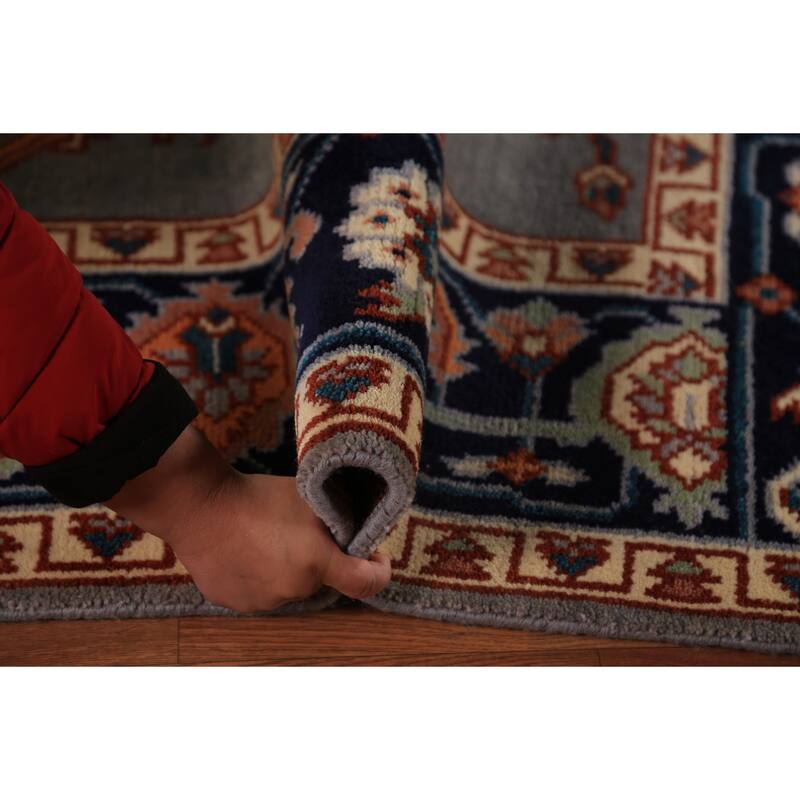 Gray Blue Geometric Kazak Indian Area Rug Handmade Wool Carpet - 7'10"x 9'11"