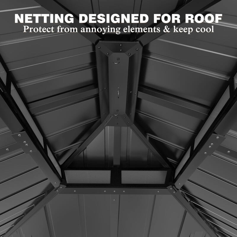 VEIKOUS Aluminum Double Hardtop Gazebo Pergola for Patio, Lawn, and Garden with Removable Curtains and Netting