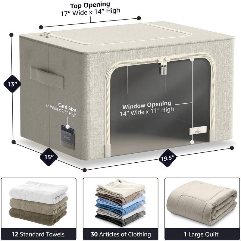 Sorbus Storage Bins with Metal Frame Stackable Foldable Clothes Organizer Bags Oxford Fabric With Clear Window & Handles- 4Pk
