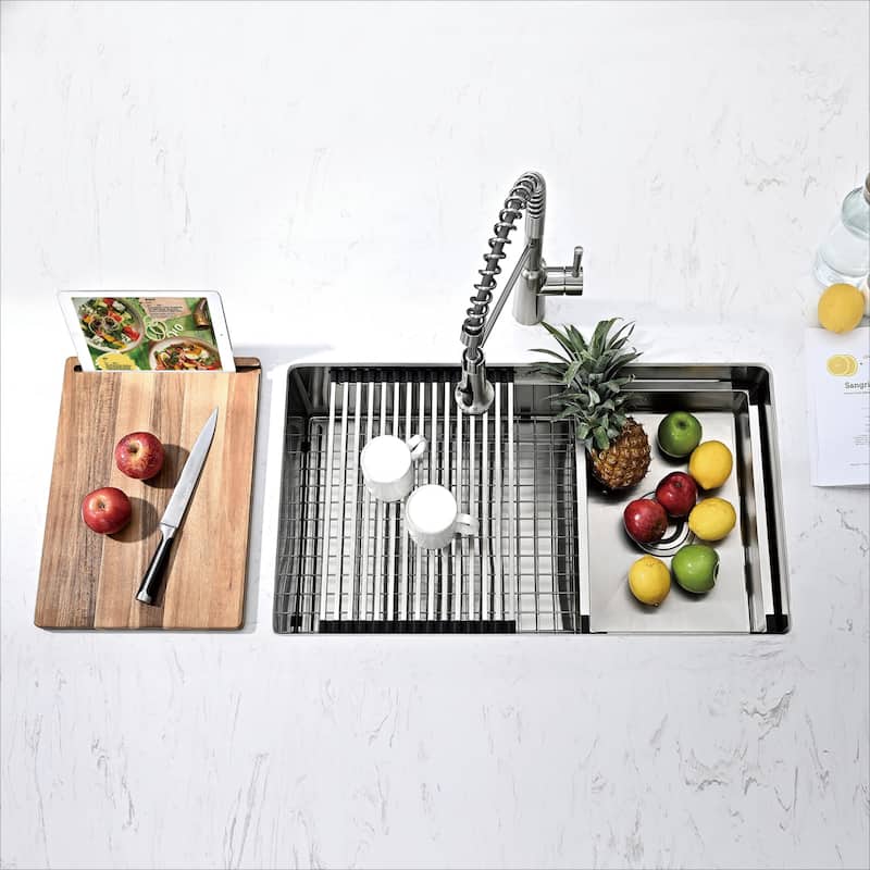 32 Inch Stainless Steel Single Bowl Undermount Double Ledges Workstation Kitchen Sink With Sliding Accessories