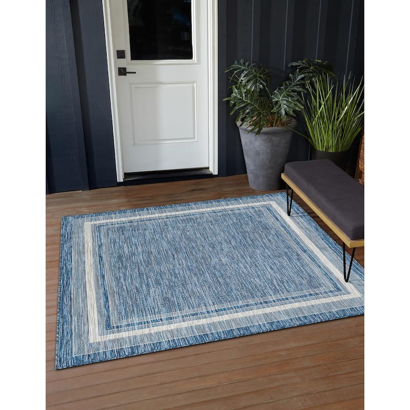 Outdoor Dimension Collection Area Rug - Blue - 10'8" Square
