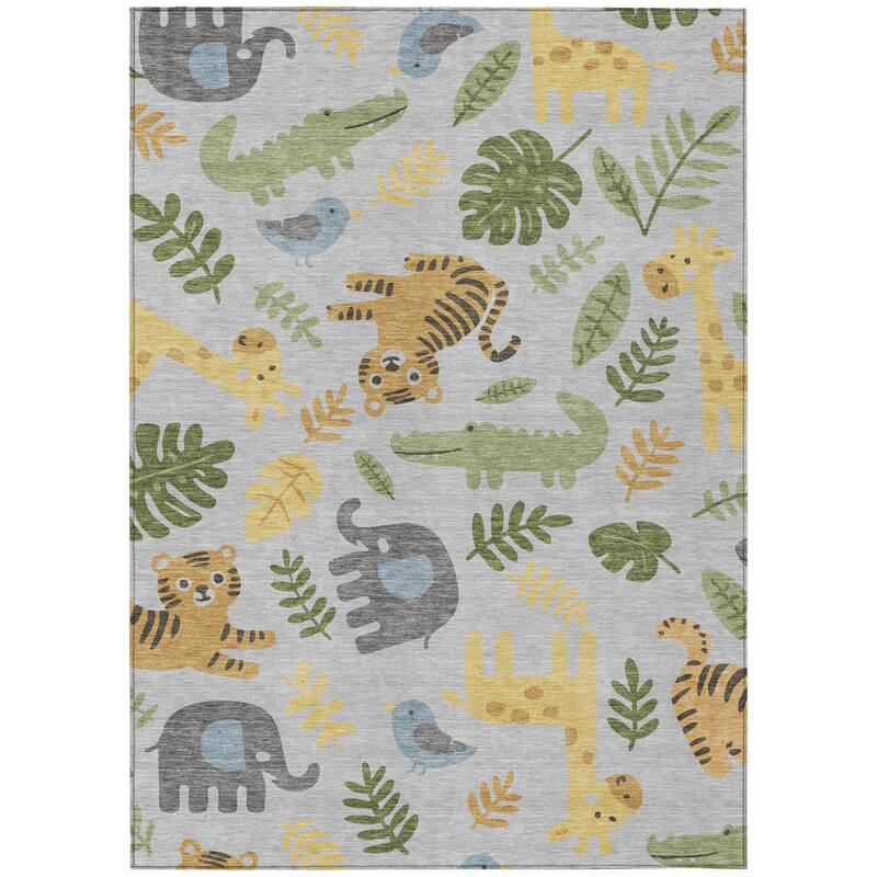 Machine Washable Indoor/ Outdoor Whimsy Safari Animals Chantille Rug