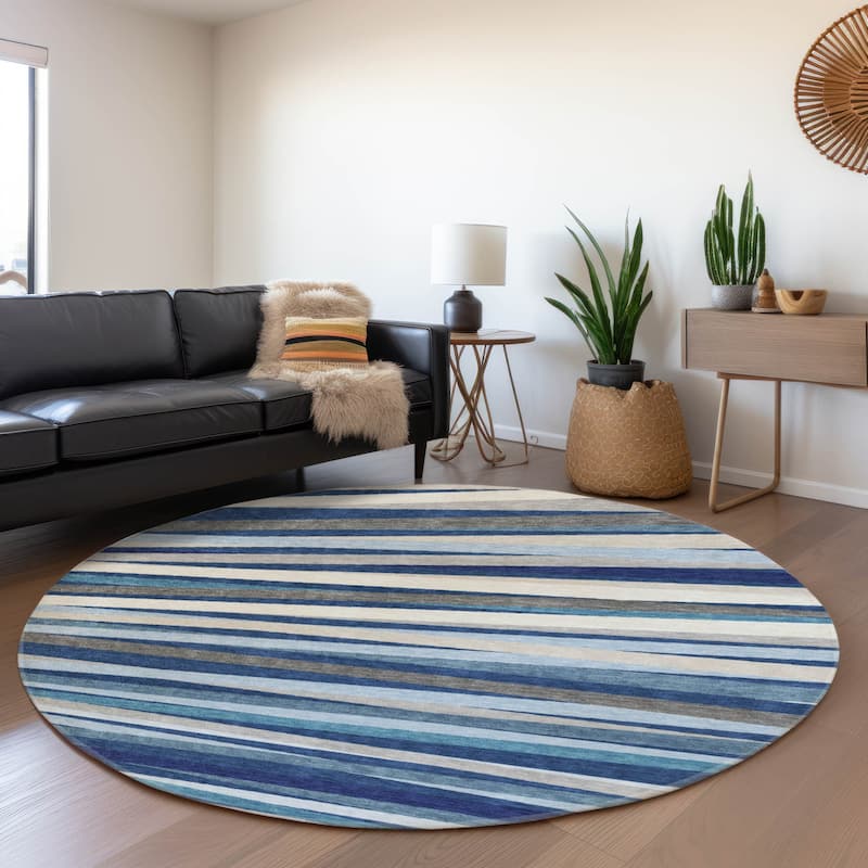 Premium Washable Super Soft Modern Stripes Mayfield Rug - Navy - 8' x 8'