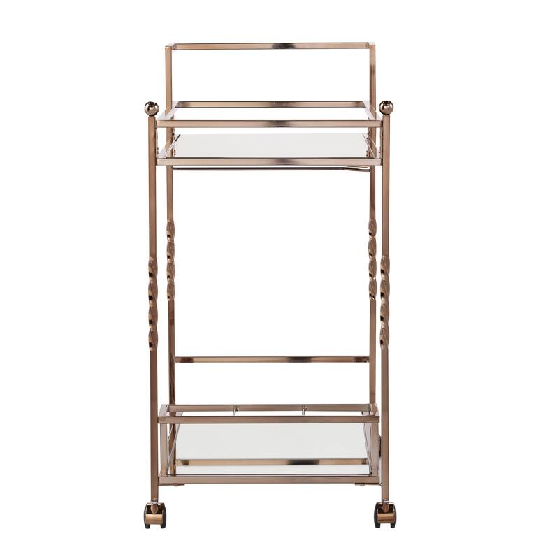 Mirrored Glass Bar Cart with Wheels and Metal Wine Rack - 29” x 15.75” x 31.5”