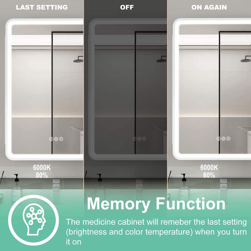 Milo LED Iron Medicine Cabinet with Mirror, Dimmable, Anti-fog, Adjustable Glass Shelves, Recessed or Surface Mount