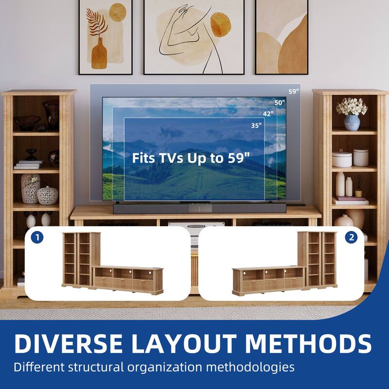 Moasis TV Stand with 2 Side Bookshelves for TVs Up to 65''