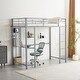preview thumbnail 9 of 14, Twin Metal Loft Bed with Desk, Shelves, Ladders and Guardrails - Noise-Free Grey