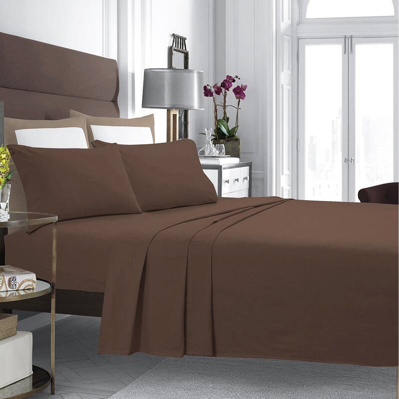 Cotton Flannel Extra Deep Pocket Bed Sheet Set with Oversize Flat Sheet - Queen - Chocolate