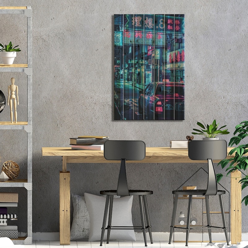 Tokyo Street Print On Wood by Gab Fernando - Multi-Color