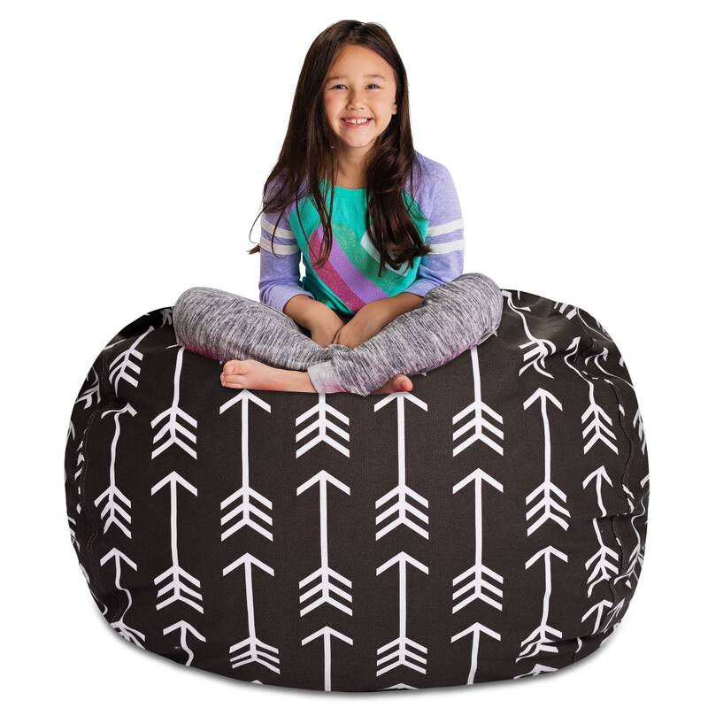 Kids Bean Bag Chair Cover Stuffed Animal Storage or Toy Organizer - 48 Inch Extra Large - Canvas White Arrows on Gray