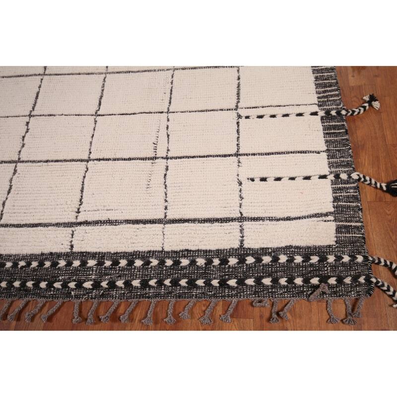 Checkered Moroccan Oriental Area Rug Hand-Knotted Wool Carpet - 8'11" x 12'9"
