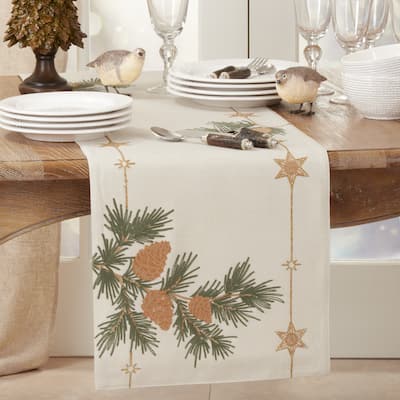 Embroidered Table Runner With Pinecone Design