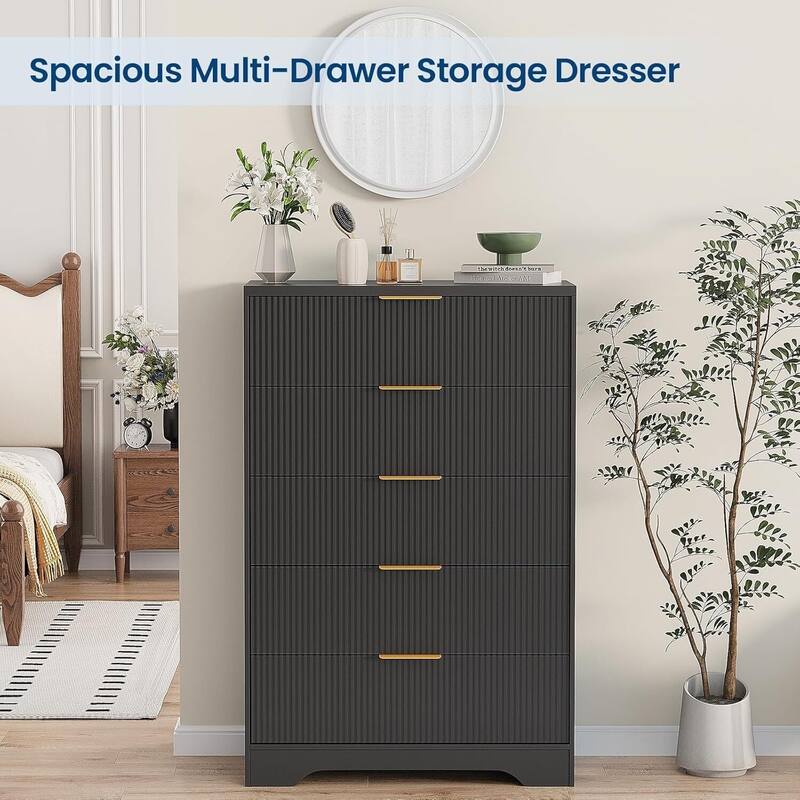 5 Drawers Fluted Dresser Storage Organizer for Bedroom, Living Room, Hallway