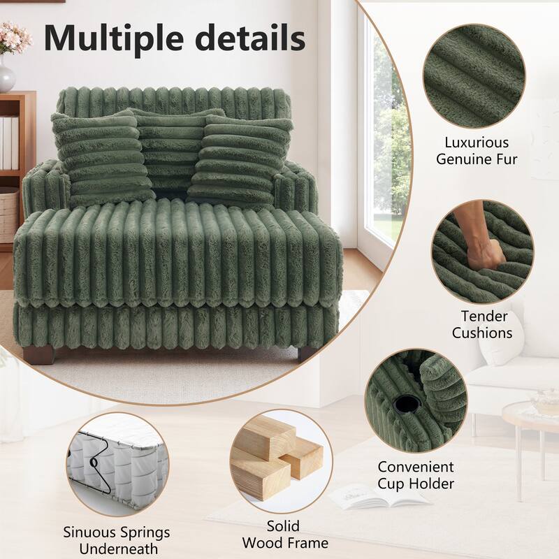 42"W Upholstered Chaise Lounge Sofa Bed with Pillow and Cup Holder