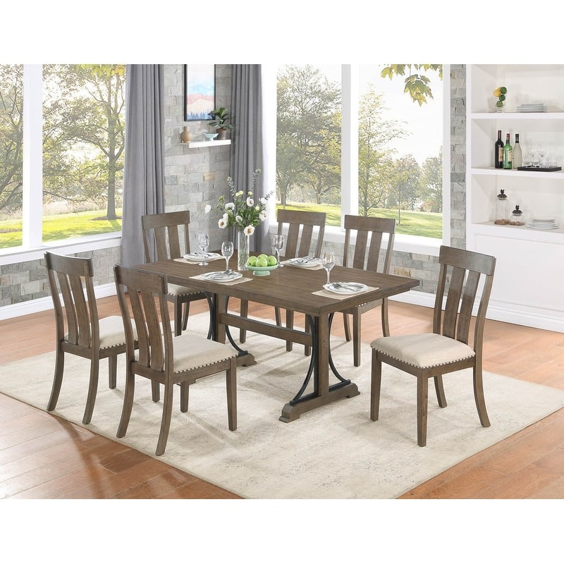 Best Quality Furniture Rustic Brown Oak Dining Sets - Brown Oak - 7pcs