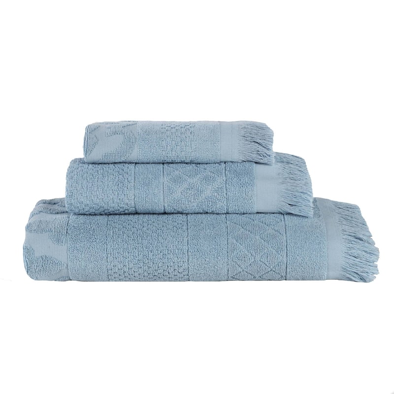 Superior Rolla Cotton Geometric Jacquard Plush Soft 3 Piece Towel Set