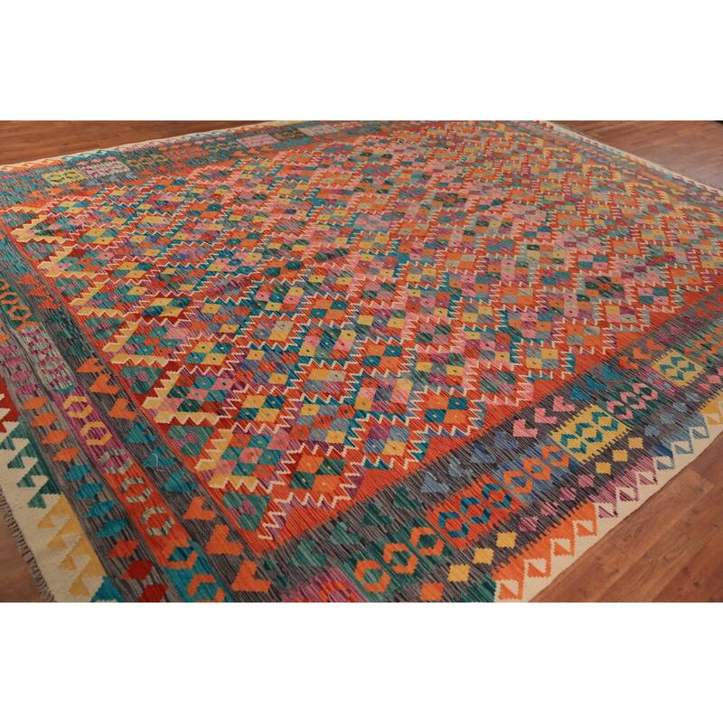 Kilim Oriental Area Rug Flatweave Wool Carpet - 9'8"x 13'0"