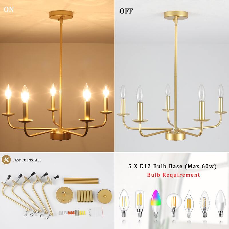 5-Light 24.04 in. Classic Chandelier for Kitchen Living Room