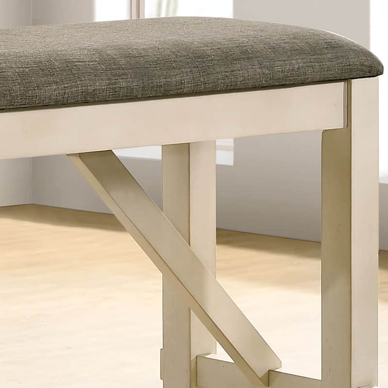 Caduceus Farmhouse Ivory Wood Padded Counter Height Bench by Furniture of America