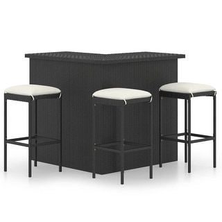 vidaXL 4 Piece Patio Bar Set with Cushions Poly Rattan Black - 15" x 15" x 29.9"