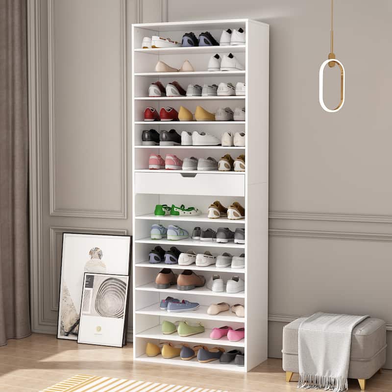 Maximize Entryway Space: 78.18"H White Shoe Storage Cabinet Shelf