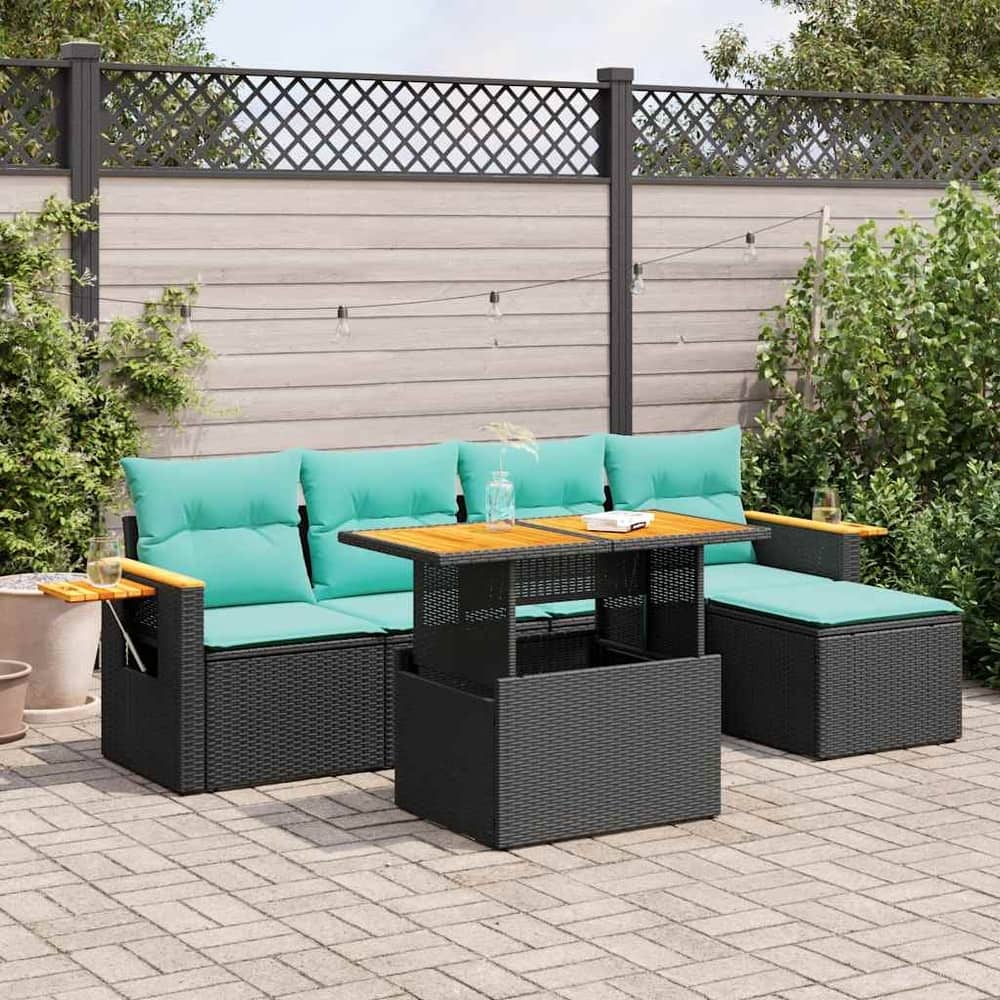 vidaXL Patio Sofa Set with Cushions Outdoor Furniture 6 Piece Poly Rattan - 21.7 x 24.4 x 27.2