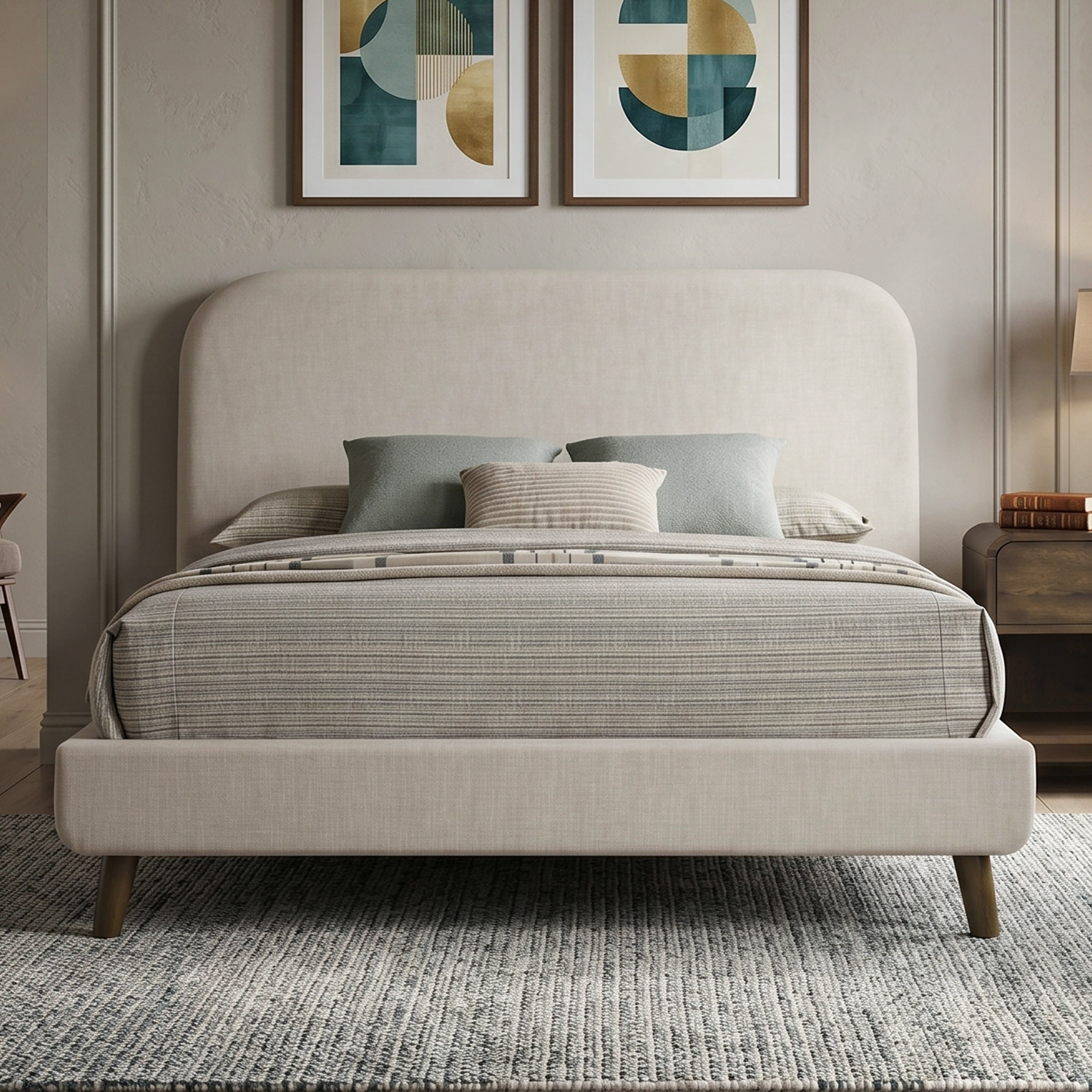 Furniture of America Bailor Mid-Century Modern Rustic Oak Solid Wood Upholstered Platform Bed