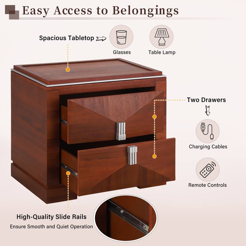 Mid-Century Modern 2-Drawer Diamond Wood End Table with Storage - Dark Brown