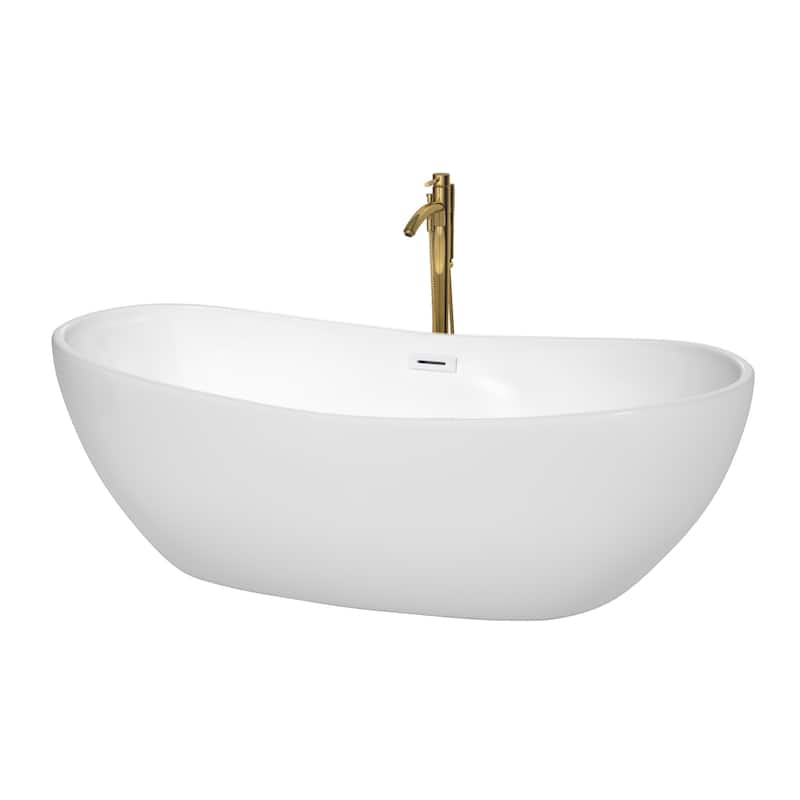 Wyndham Collection Rebecca 70" Freestanding Acrylic Soaking Tub with - White / Shiny White Trim / Brushed Gold Faucet