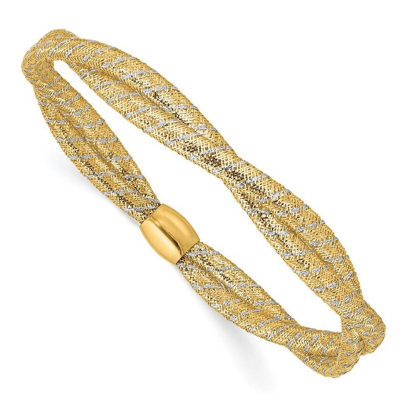 Curata 14k Two tone Gold 7" Double Strand Twist Mesh Stretch Slip-on Bracelet