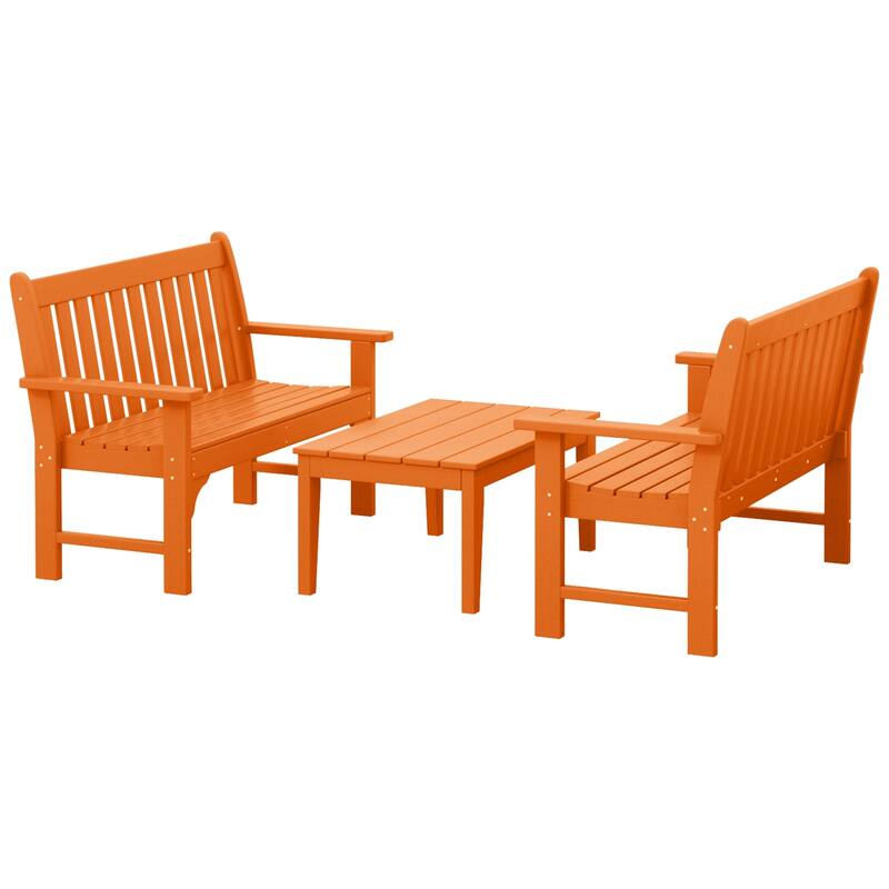 Laguna Poly 3-Piece Bench With Coffee Table - Orange