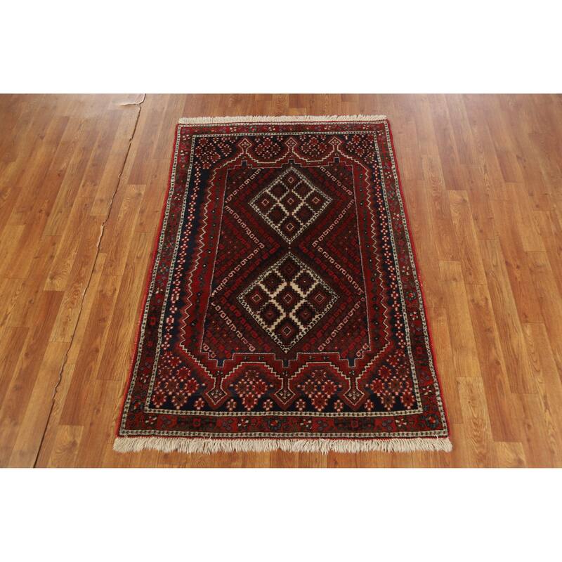 Hand Knotted Oriental 100% Wool Carpet Traditional Geometric Red Sirjan Area Rug - 4' 8'' X 3' 3''