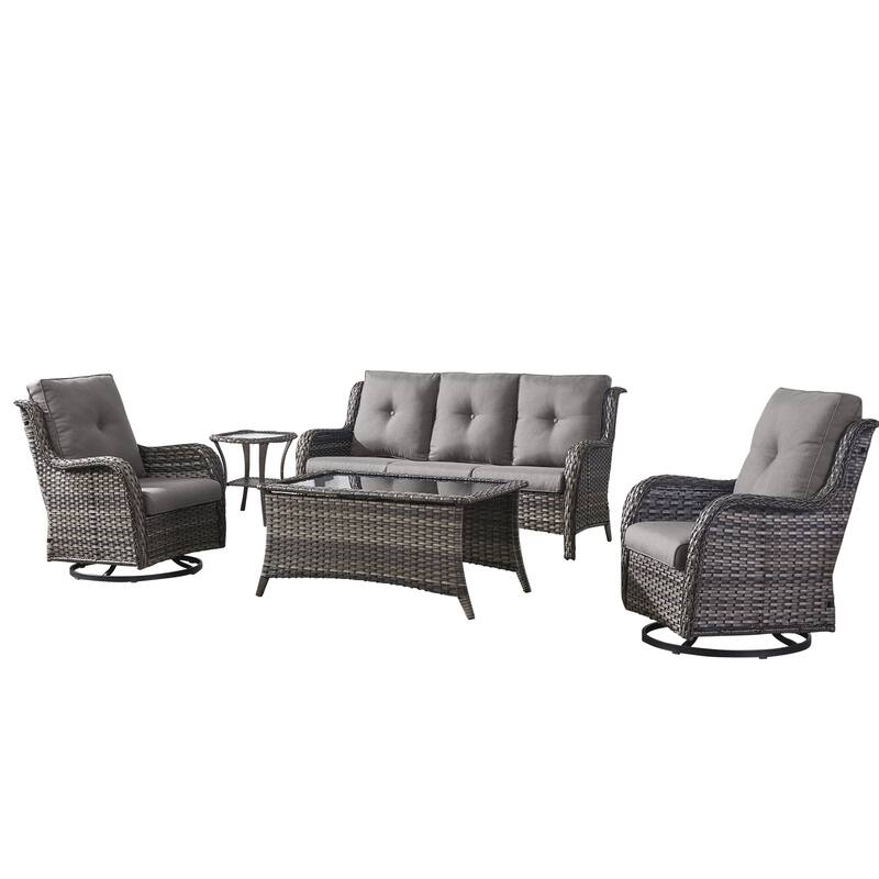 Pocassy 5 Pieces Outdoor 4 Inch Sofa Swivel Chairs Table