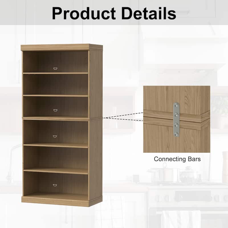 67" Solid Wood 6-Shelf Bookcase Storage