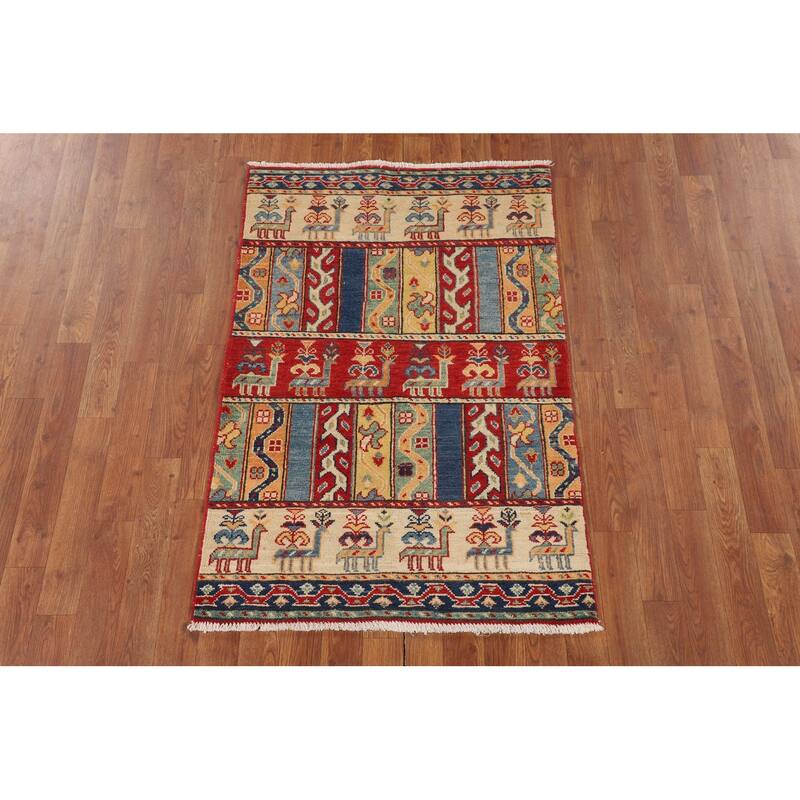 Tribal Kazak Oriental Accent Rug Hand-Knotted Wool Carpet - 2'9" x 4'1"