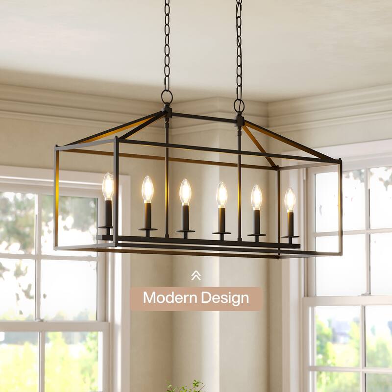 56.7 in. 6-Light Black Linear Chandelier with Caged Metal Shade, No Bulbs Included